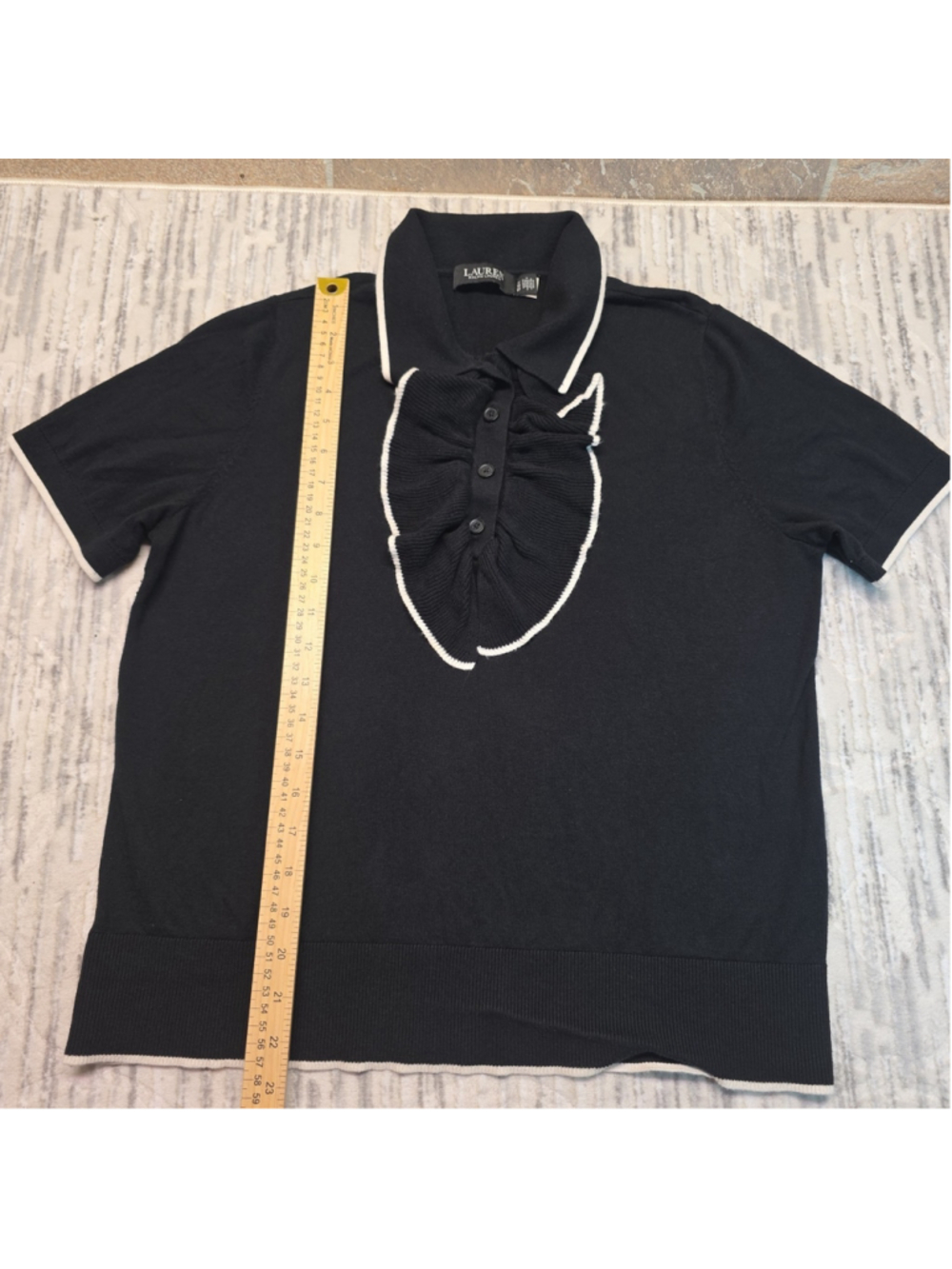 Lauren Ralph Lauren Black Label Ruffle Trim Polo Sweater In Black Women's Sz 1X - Picture 7 of 10